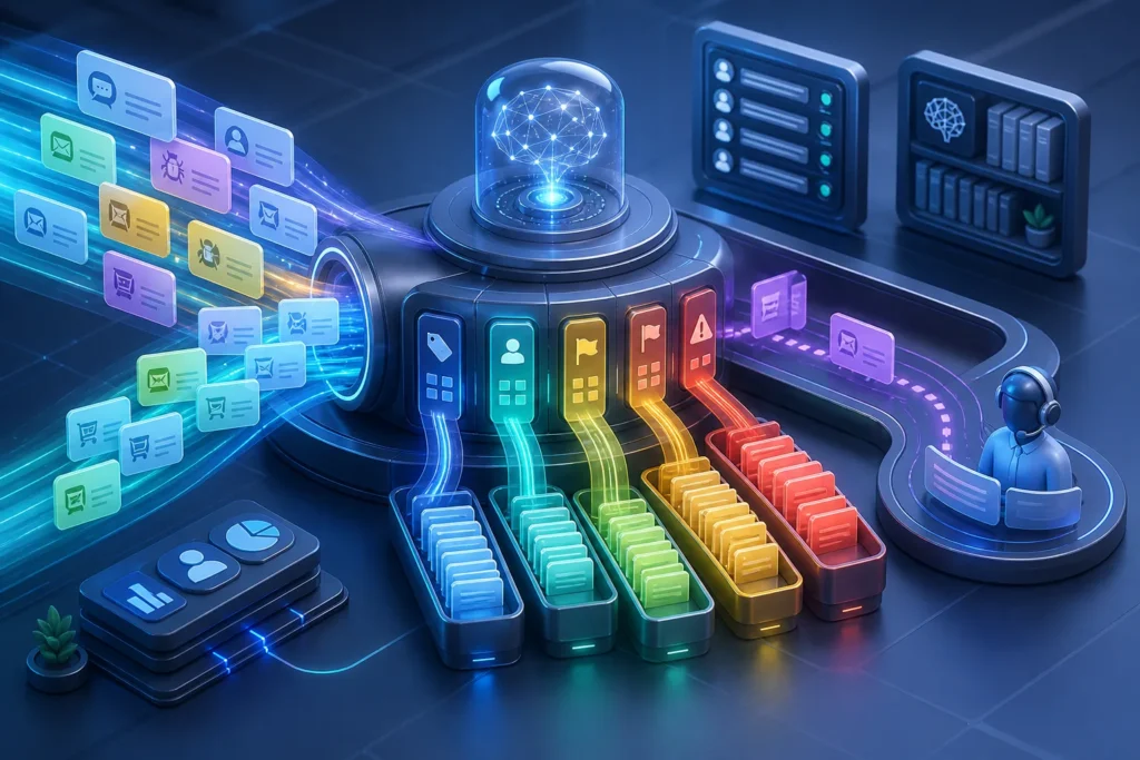 How can a support team set up a workflow that classifies incoming requests, drafts responses, and escalates complex cases to
