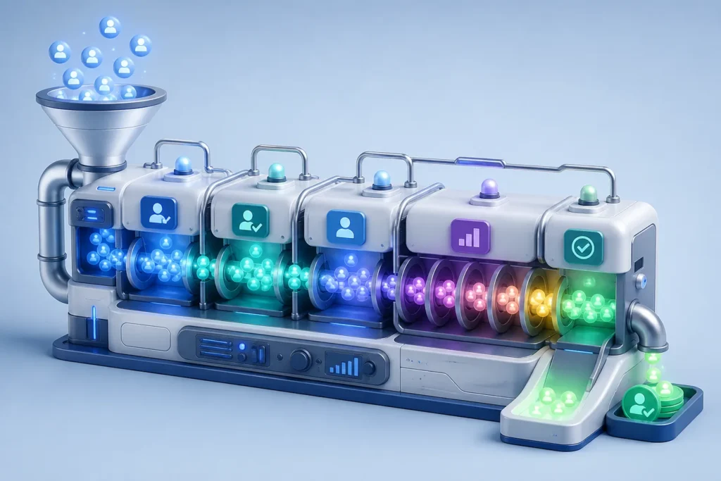 How do you set up an automated workflow for lead capture, qualification, assignment, follow-up, deal-stage updates, and